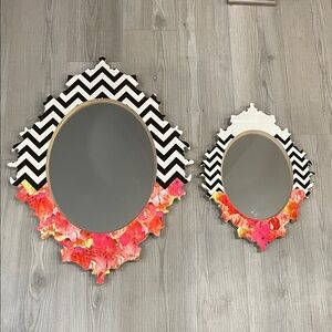 Modern Chevron and Floral Wall Mirror Set